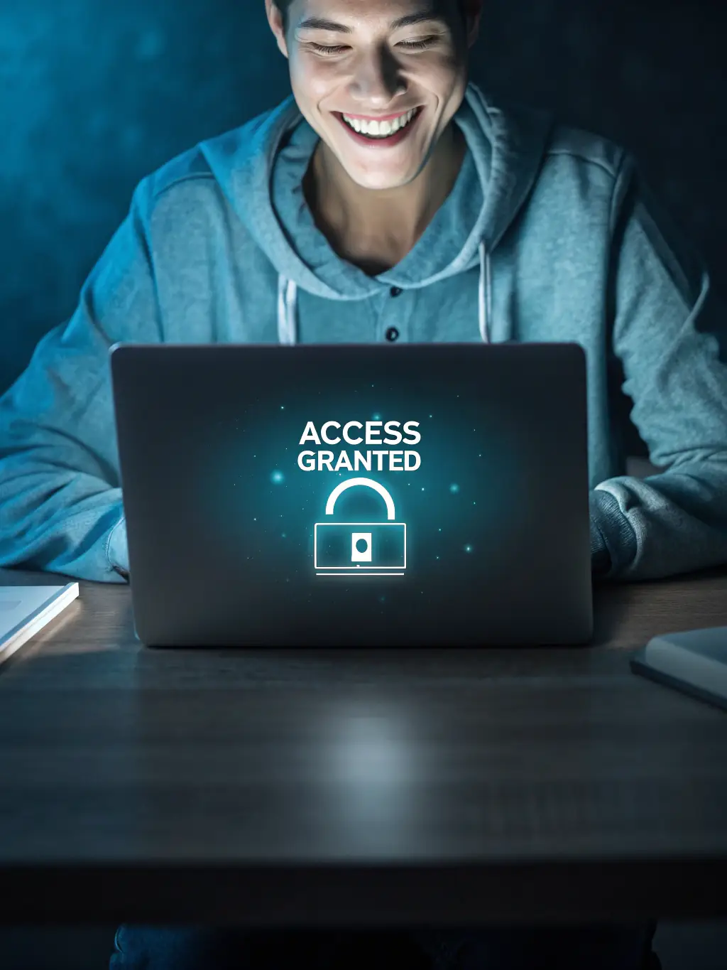 A secure online portal interface displayed on a laptop screen, illustrating the ease of access and security of client information.